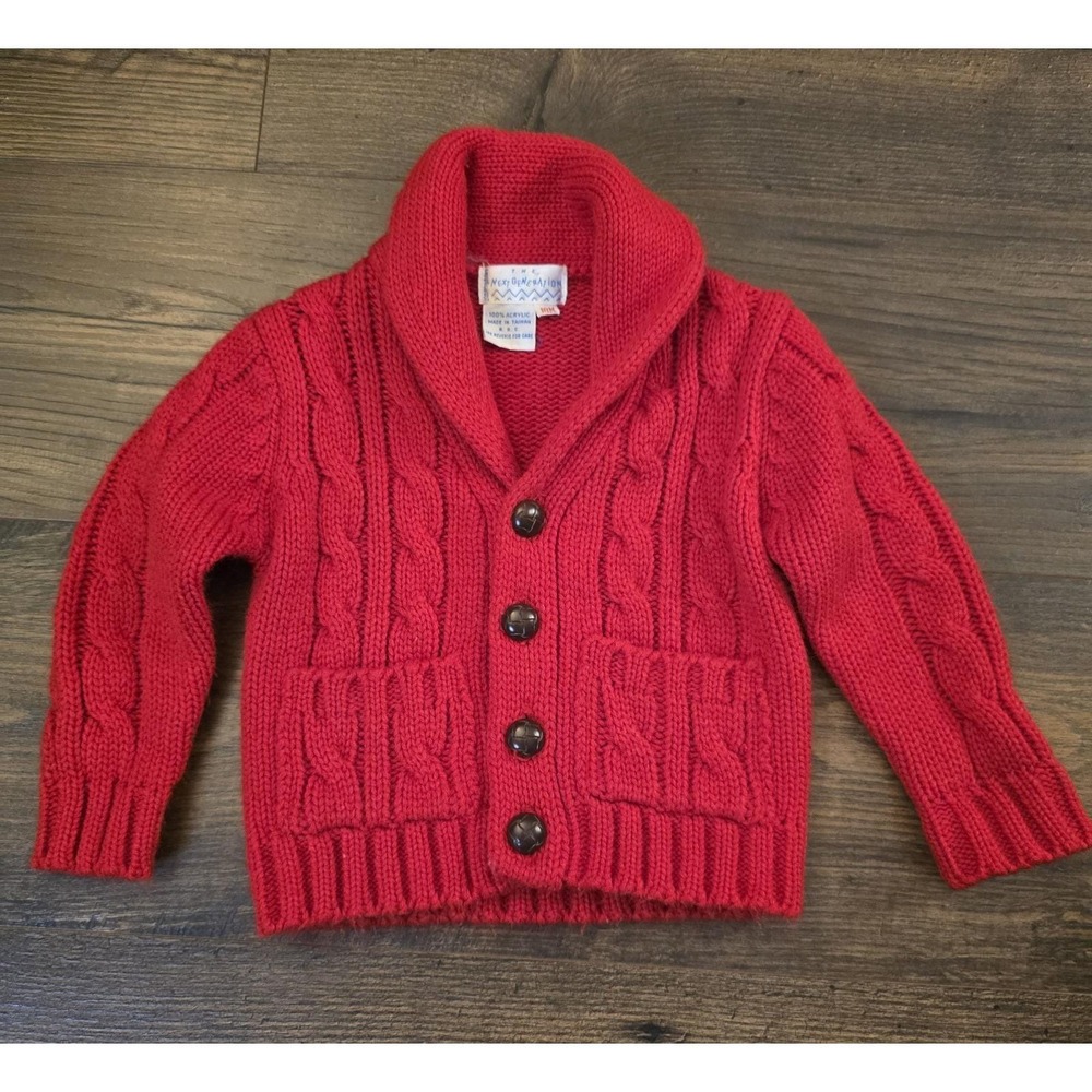 Vintage Next Generations Bloomingdales Red Cable Knit‎ Cardigan 18M Christmas